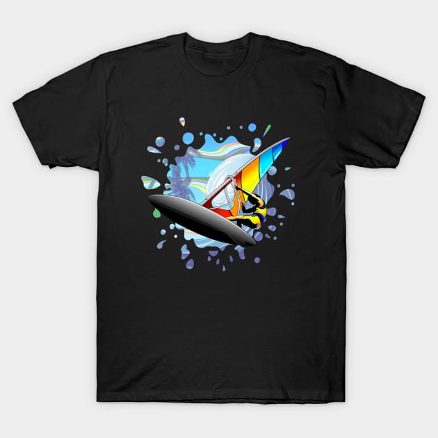 Windsurfer on Ocean Waves T-Shirt by BluedarkArt